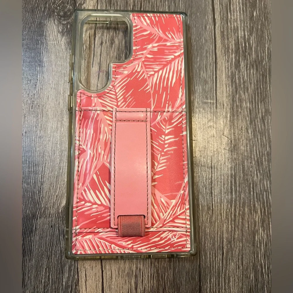 Walli Samsung S23 Ultra Wallet Phone Case in Pink Palms Print Vegan Leather